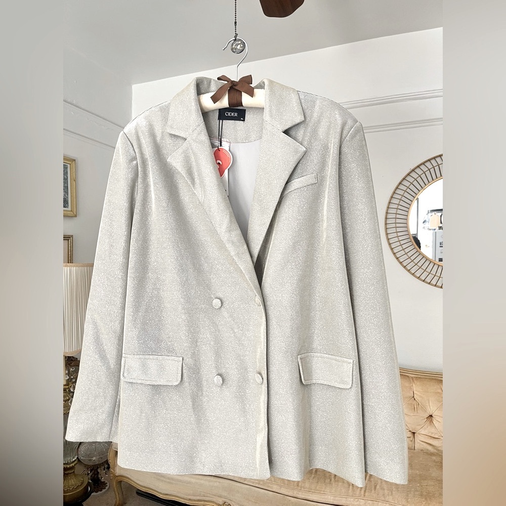 NEW Cider Women's Double Breasted Silver Blazer XL NWT padded shoulders